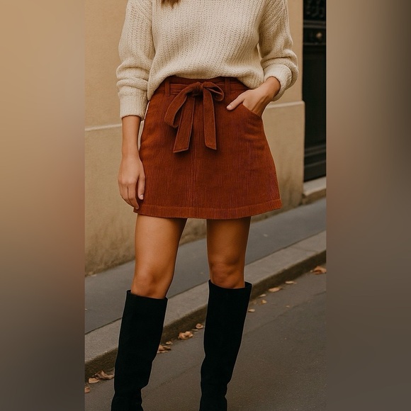 Burnt Orange Corduroy Skirt | 70s Vibe Fall Mini | Size XS / 25 - Picture 1 of 12